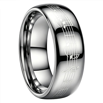 Tungsten Ring with Piano Five-Line Music Note Design