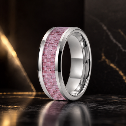 Tungsten Ring with Pink Carbon Fiber Inlay