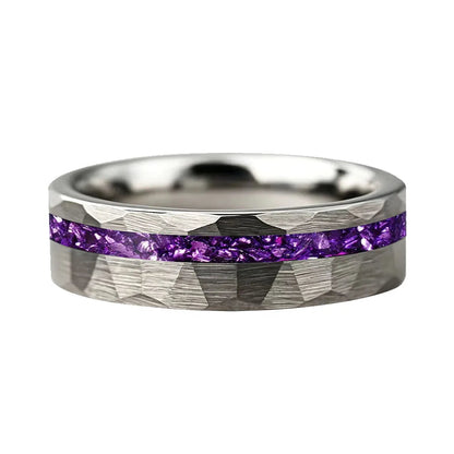 Tungsten Ring with Purple Glass Stone Inlay