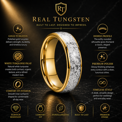 Tungsten Ring with White Turquoise Inlay