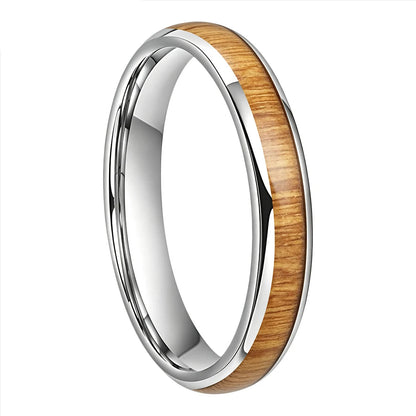 Tungsten Ring with Yellow Peach Wood Inlay