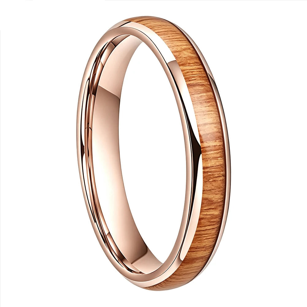 Tungsten Ring with Yellow Peach Wood Inlay
