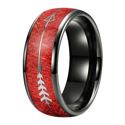 Tungsten Ring with red Meteorite and Silver Arrow Inlay