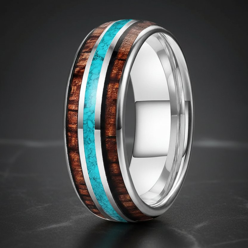 Tungsten_Ring_Turquoise_Koa_Wood_Inlay.
