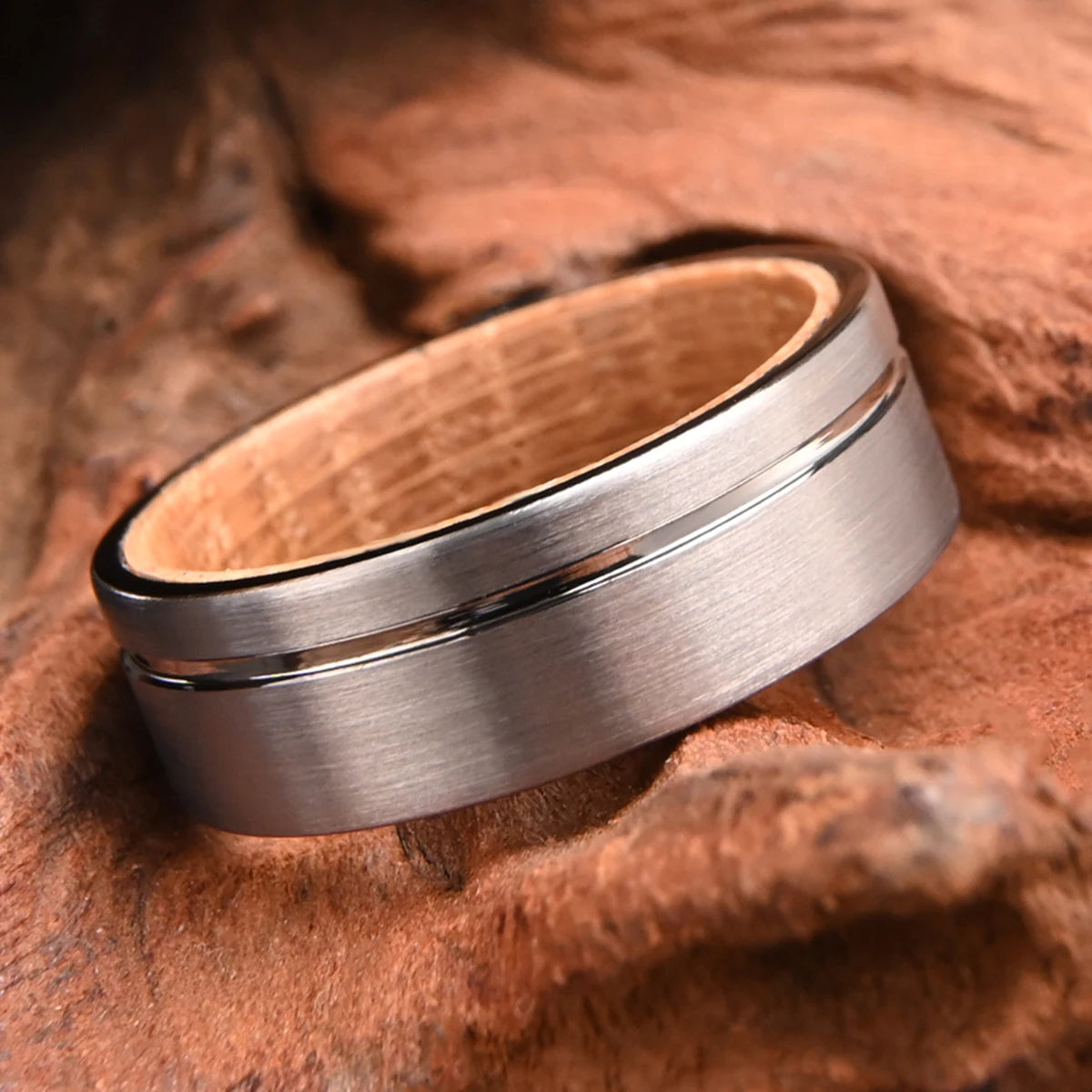 Tungsten Ring Wine Barrel Wood Inner Ring