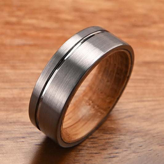 Tungsten Ring Wine Barrel Wood Inner Ring