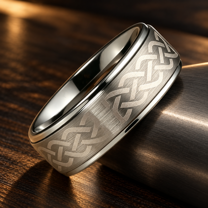 Brushed Silver Celtic Tungsten Ring