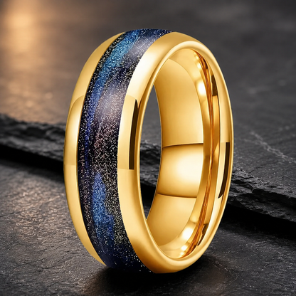 Tungsten Ring with Black Purple and Blue Flow Sand Inlay