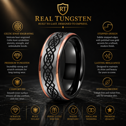 Tungsten Ring with Celtic Knot Engraving