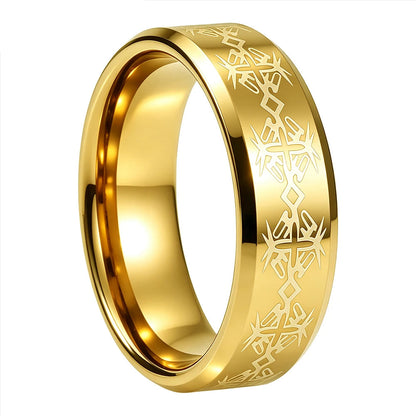 Tungsten Ring with Cross Totem Laser Engraving
