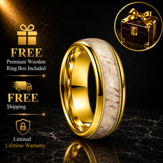 Tungsten Ring with Deer Antler and Guitar String Inlay