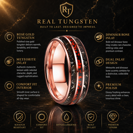 Tungsten Ring with Dinosaur Bone Inlay