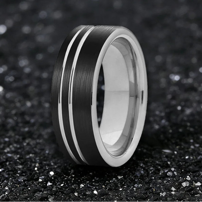 Tungsten Ring with Double Groove and Brushed Finish