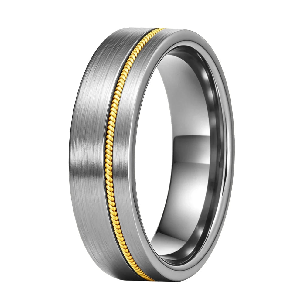 Tungsten Ring with Gold Guitar String Inlay