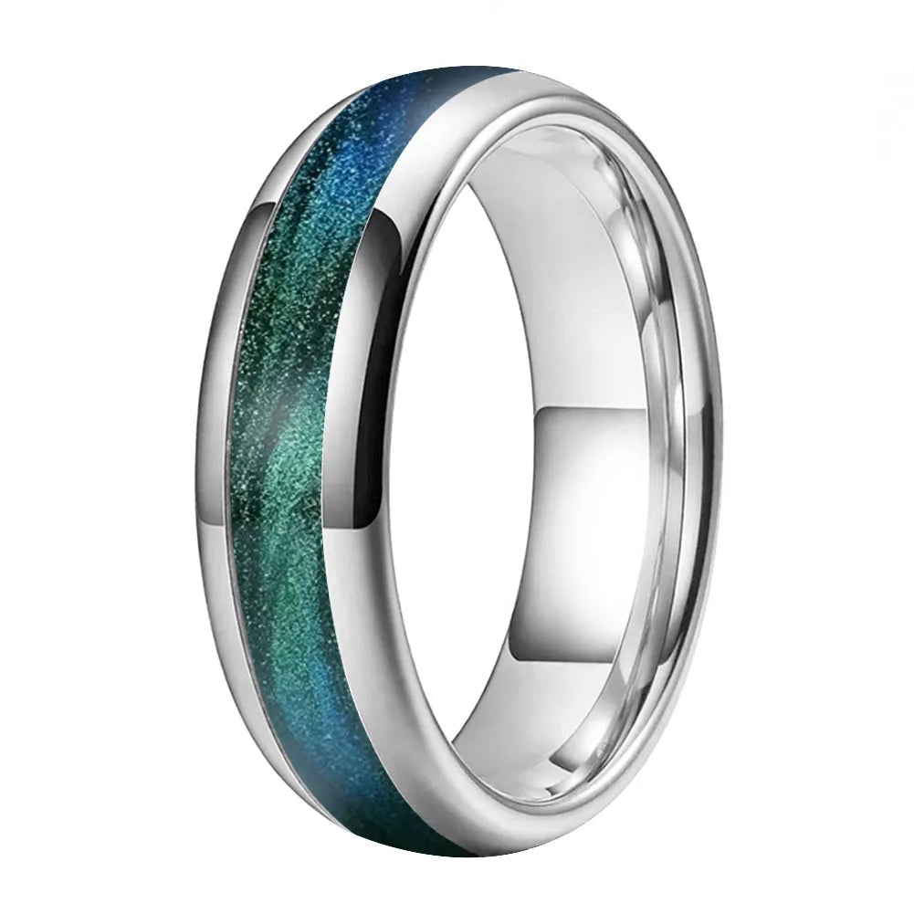 Tungsten Ring with Gunmetal Green Flow Sand Inlay