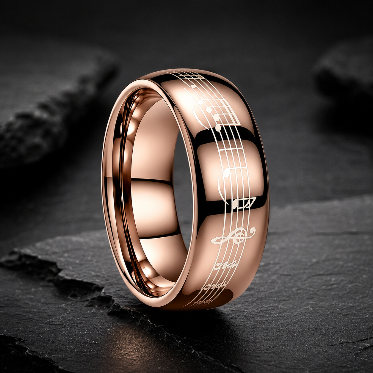 Tungsten Ring with Piano Five-Line Music Note Design