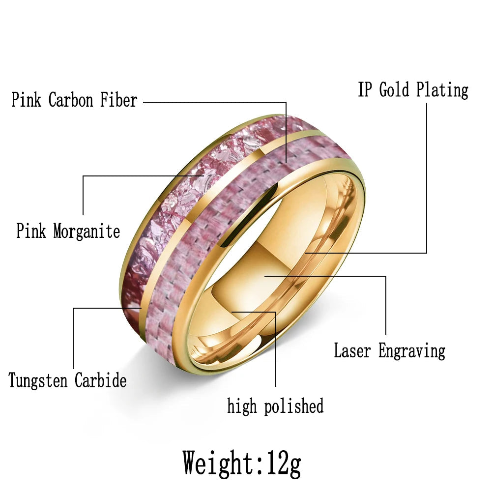 Tungsten Ring with Pink Morganite & Carbon Fiber Inlay