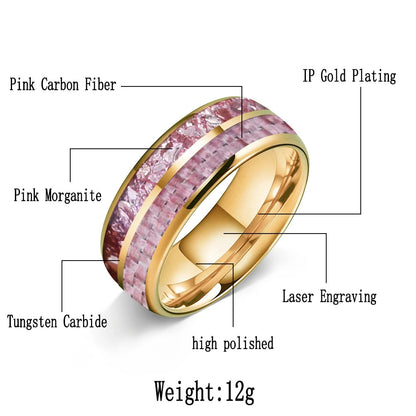 Tungsten Ring with Pink Morganite & Carbon Fiber Inlay