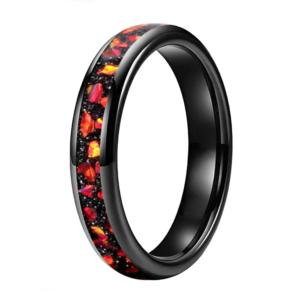 Tungsten Ring with Red Garnet Inlay