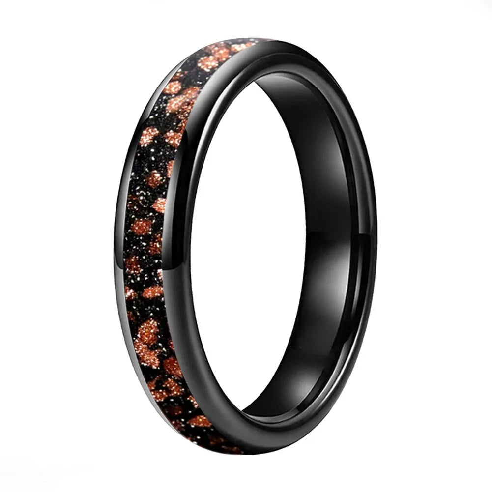 Tungsten Ring with Red Goldstone Nebula Inlay