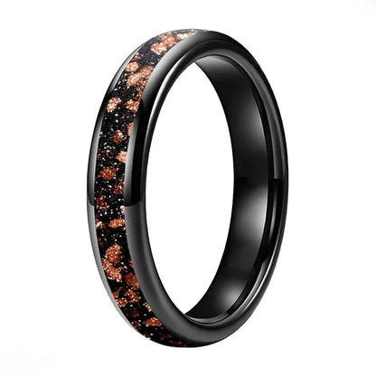 Tungsten Ring with Red Goldstone Nebula Inlay