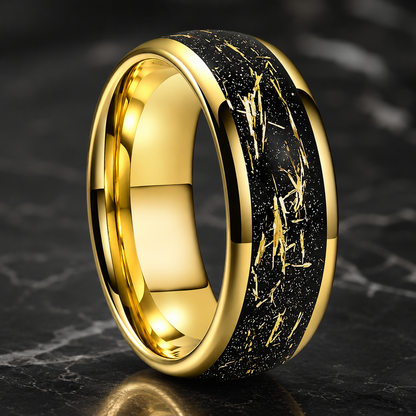 Tungsten Ring with Sandblasted Stone & Gold Foil Inlay