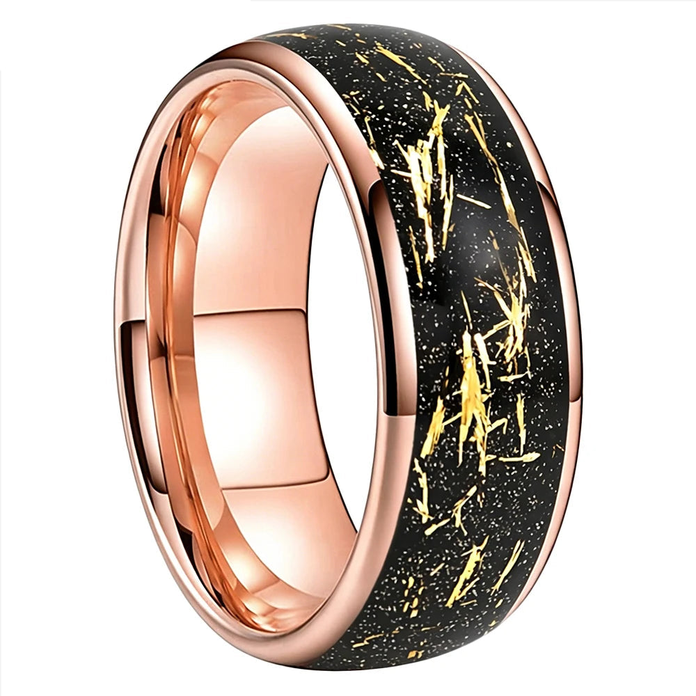 Tungsten Ring with Sandblasted Stone and Gold Foil Inlay