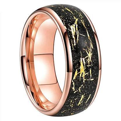Tungsten Ring with Sandblasted Stone and Gold Foil Inlay
