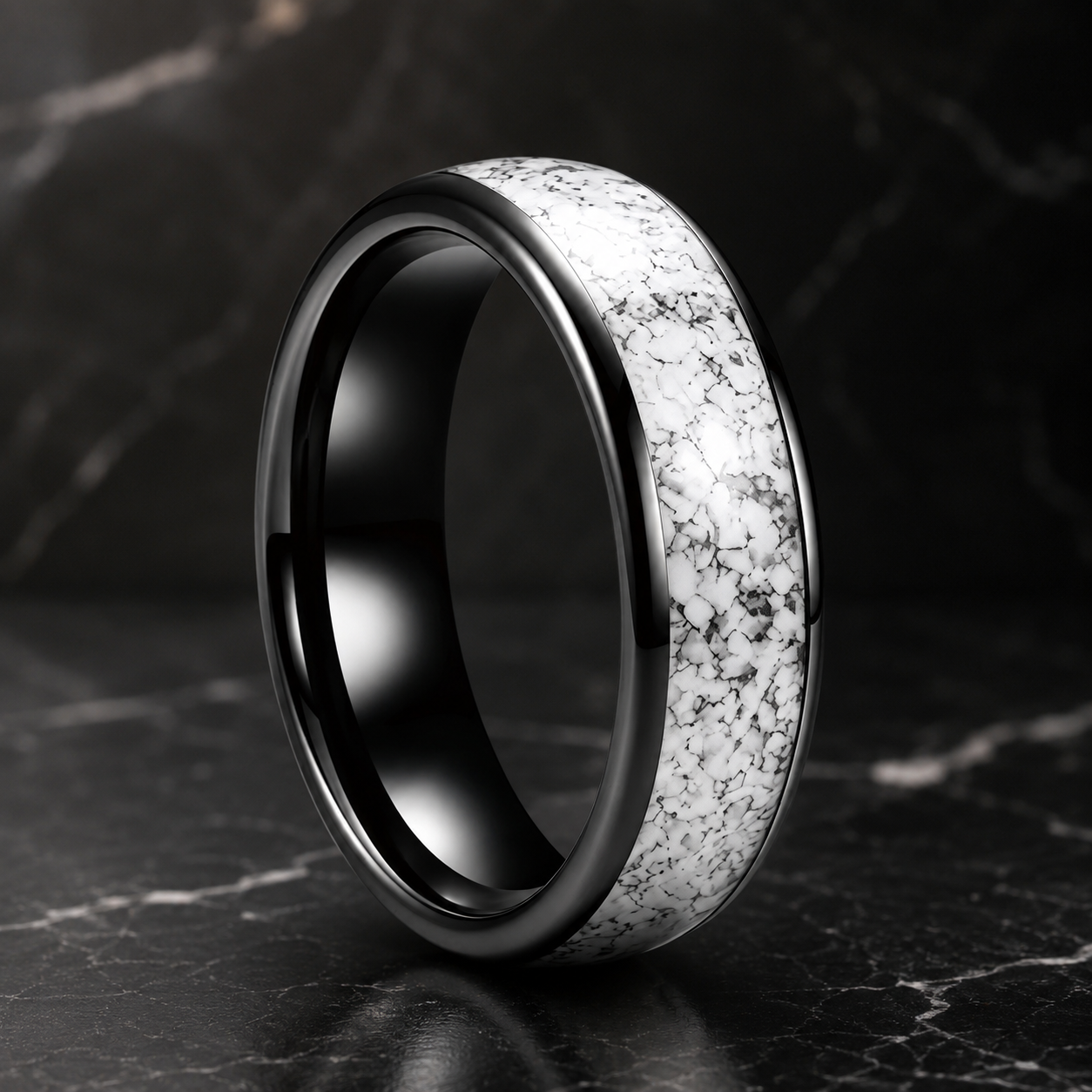 Tungsten Ring with White Turquoise Inlay