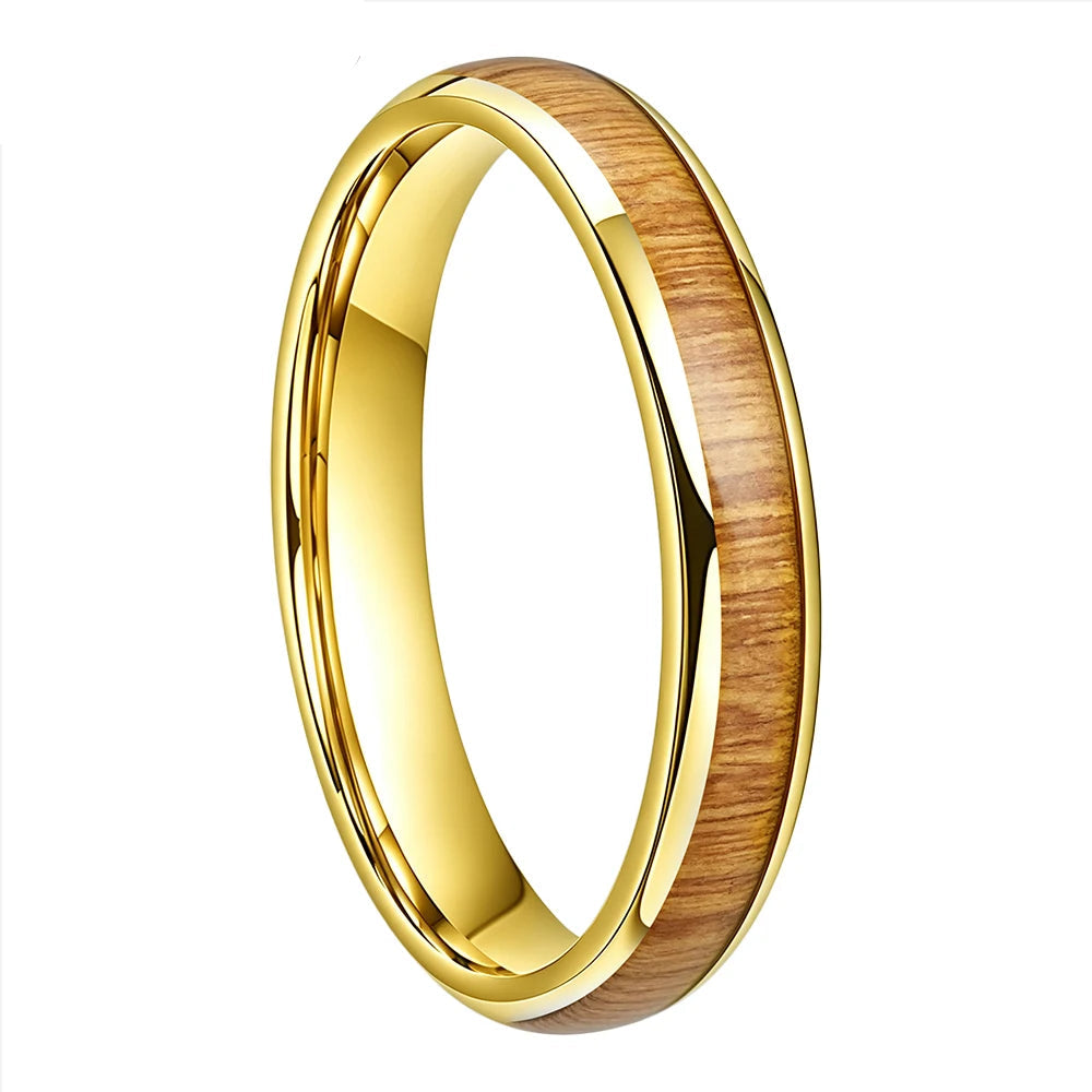 Tungsten Ring with Yellow Peach Wood Inlay