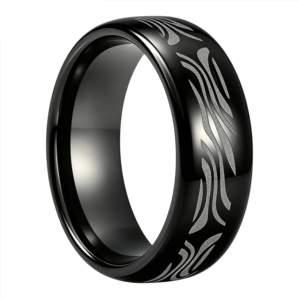 Tungsten Ring with Zebra Stripe Engraving