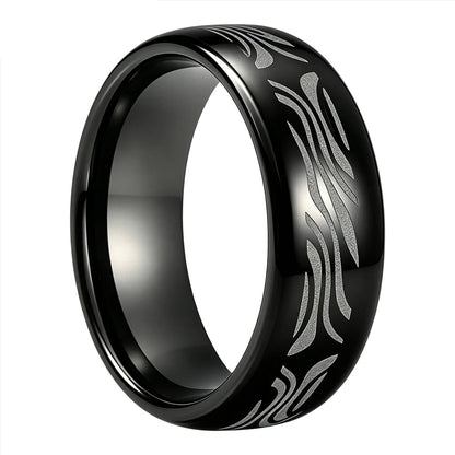 Tungsten Ring with Zebra Stripe Engraving