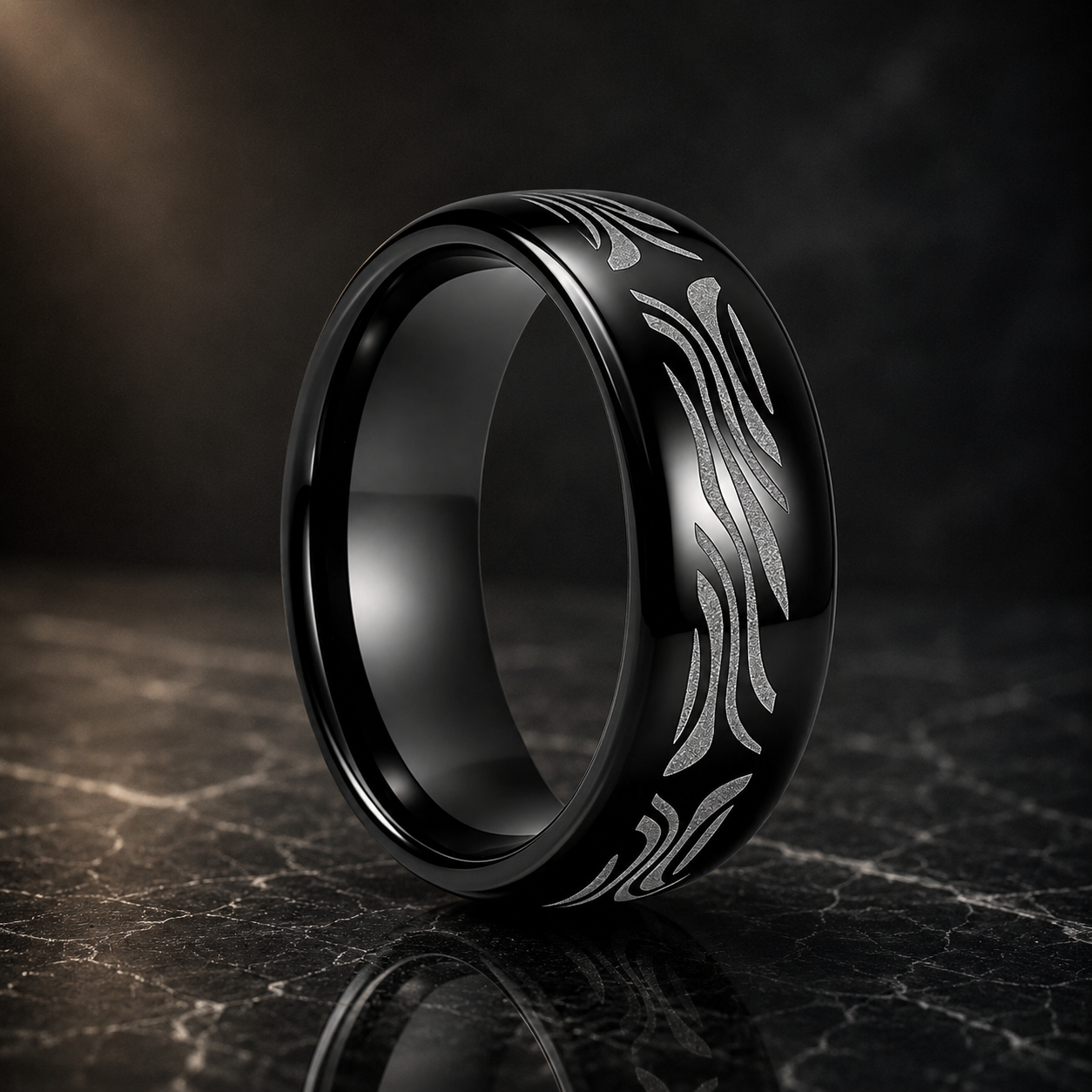 Tungsten Ring with Zebra Stripe Engraving