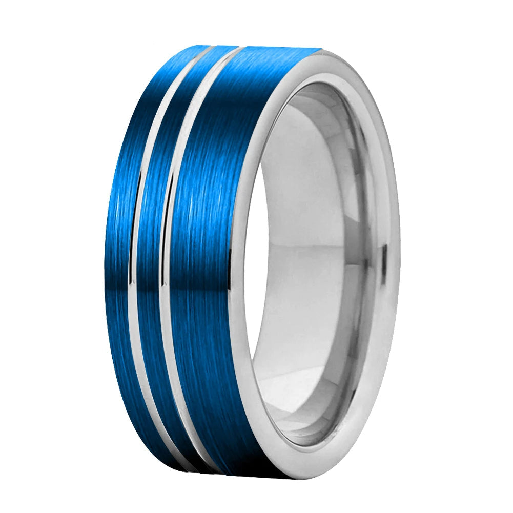 Tungsten Ring with Double Groove and Brushed Finish