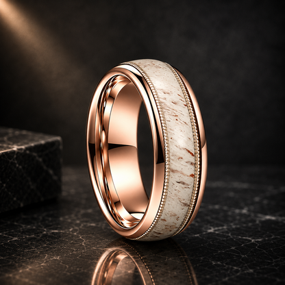 Tungsten Ring with Deer Antler and Guitar String Inlay