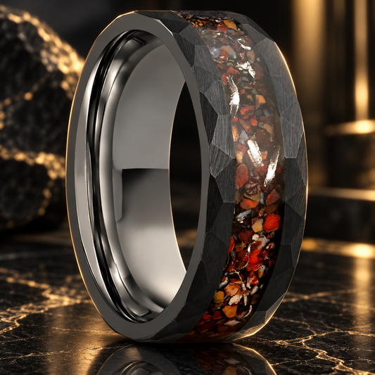 Tungsten Ring with Authentic Dinosaur Bone Inlay