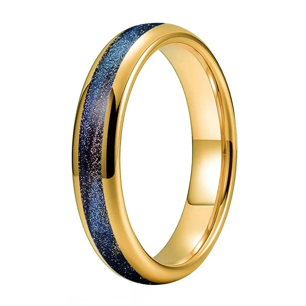 Tungsten Ring with Black Purple and Blue Flow Sand Inlay