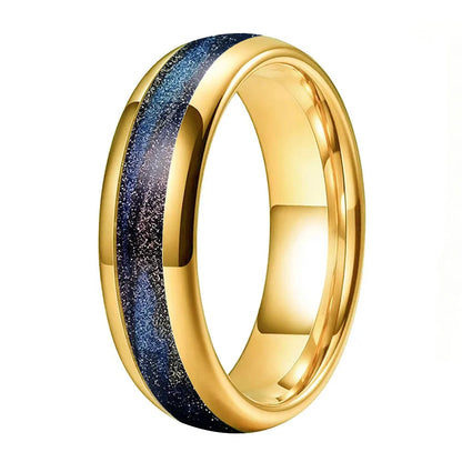 Tungsten Ring with Black Purple and Blue Flow Sand Inlay