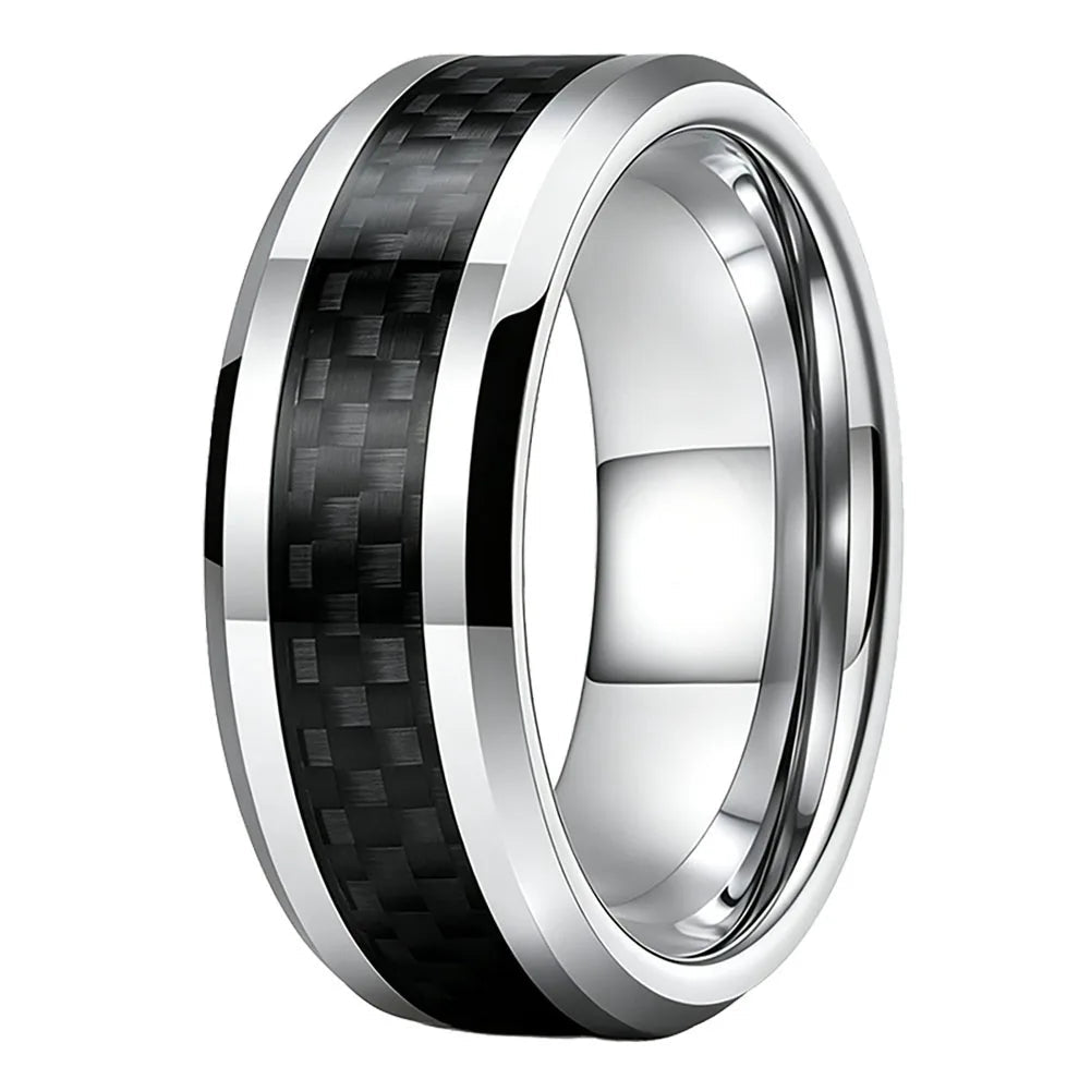 Tungsten Ring with Black Carbon Fiber Inlay