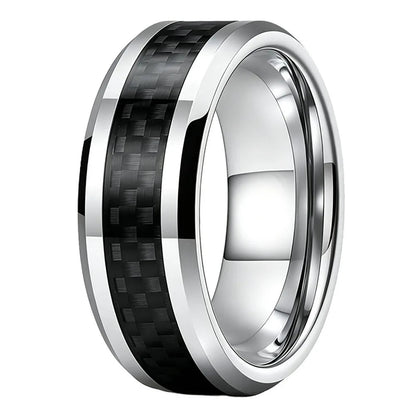 Tungsten Ring with Black Carbon Fiber Inlay