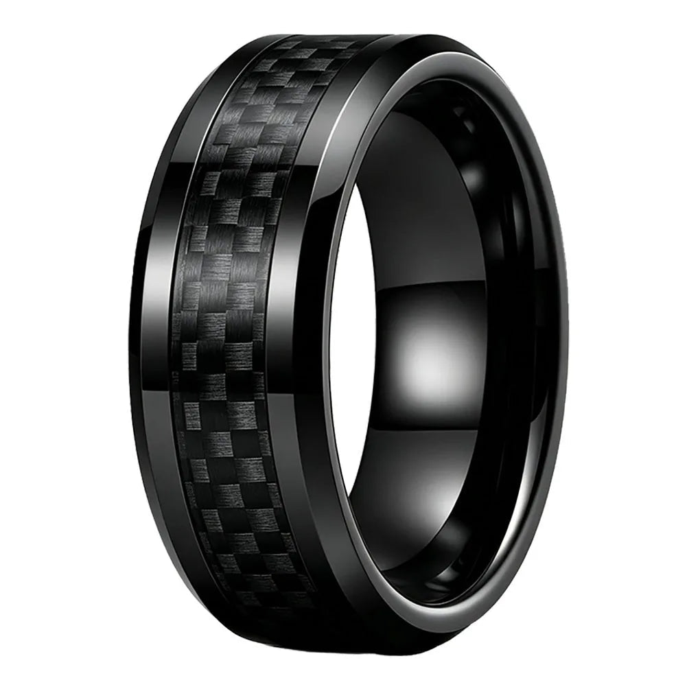 Tungsten Ring with Black Carbon Fiber Inlay