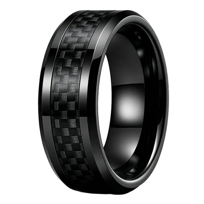 Tungsten Ring with Black Carbon Fiber Inlay