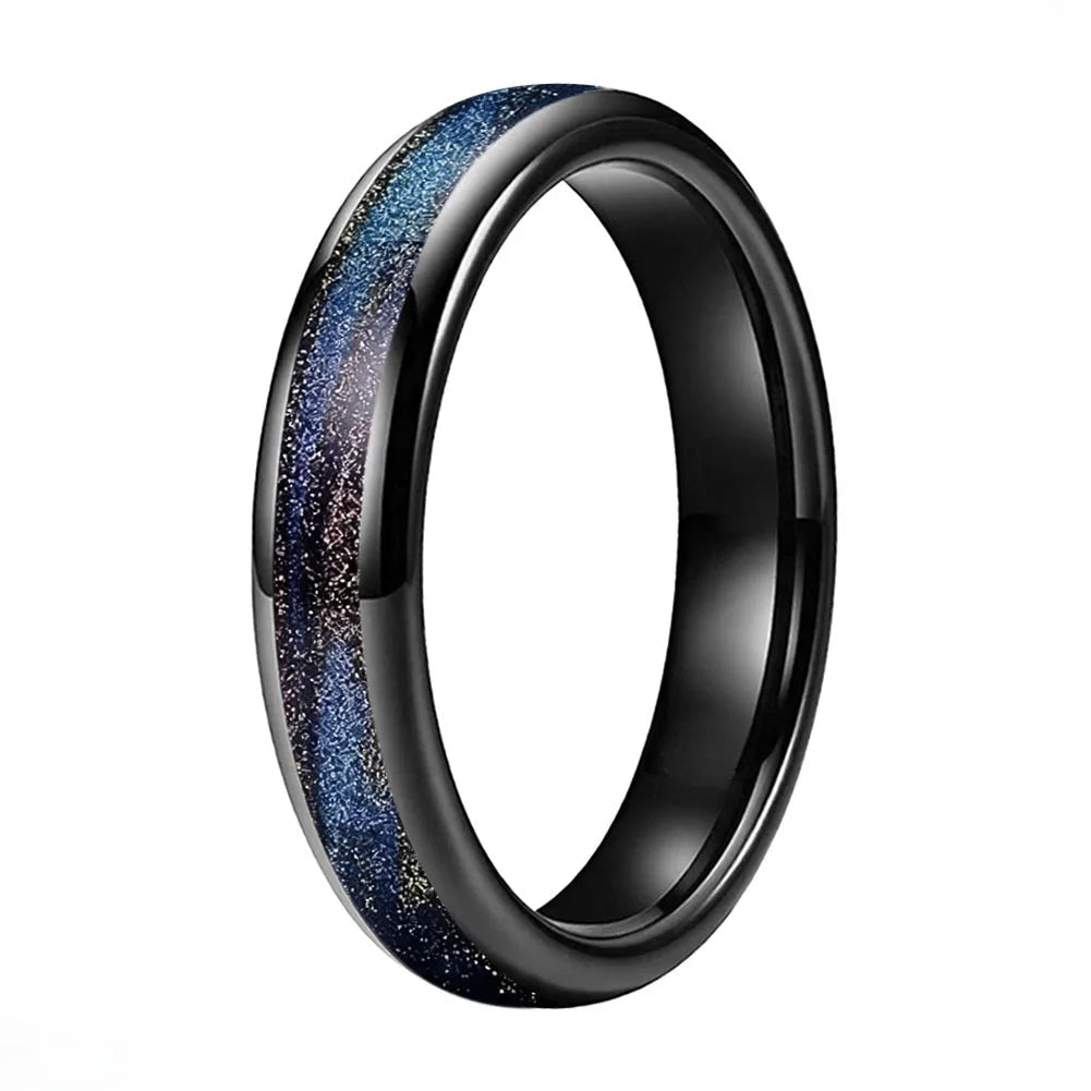 Tungsten Ring with Black Purple and Blue Flow Sand Inlay