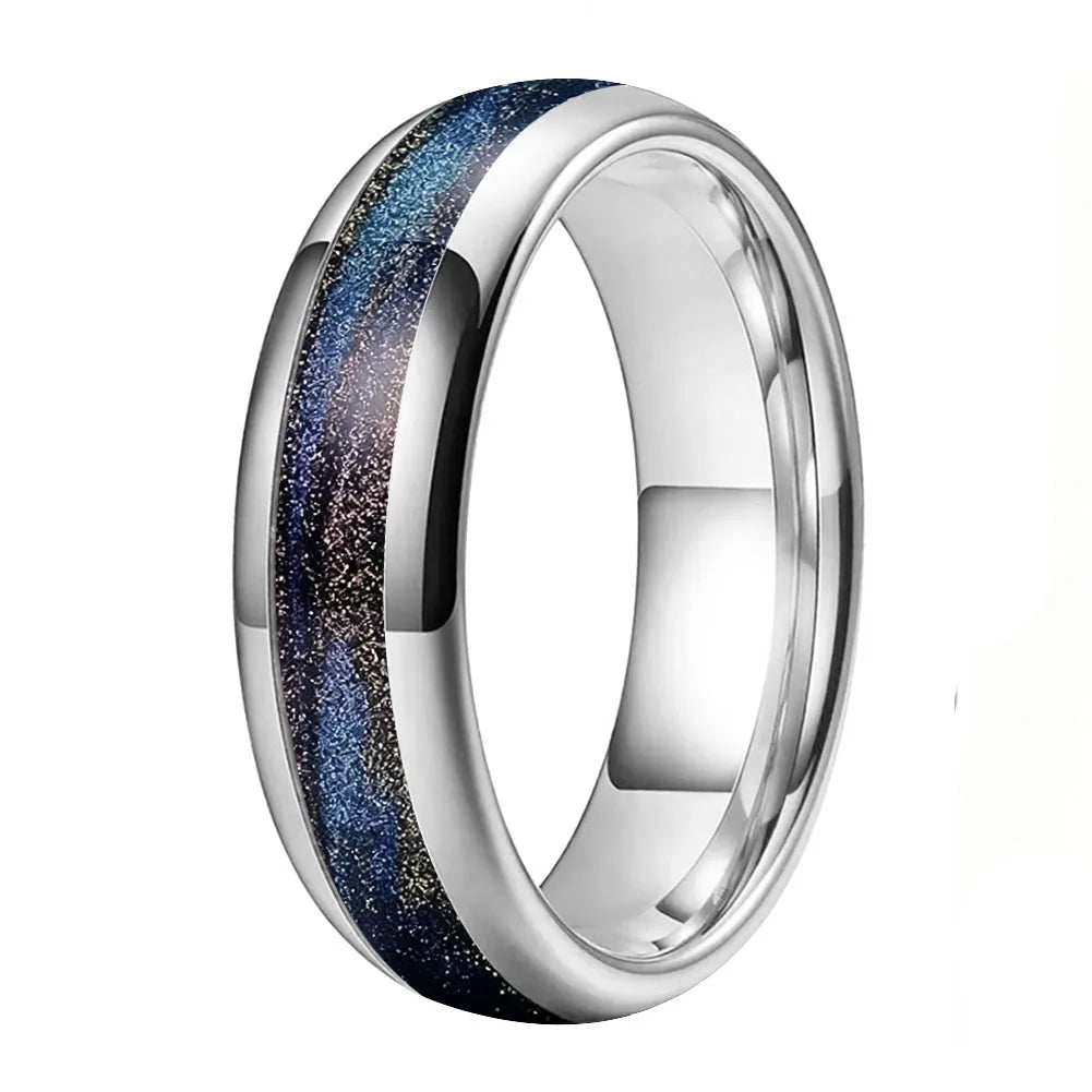 Tungsten Ring with Black Purple and Blue Flow Sand Inlay