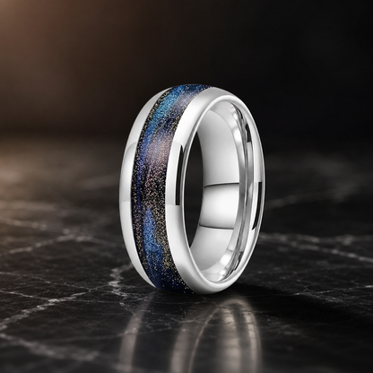 Tungsten Ring with Black Purple and Blue Flow Sand Inlay