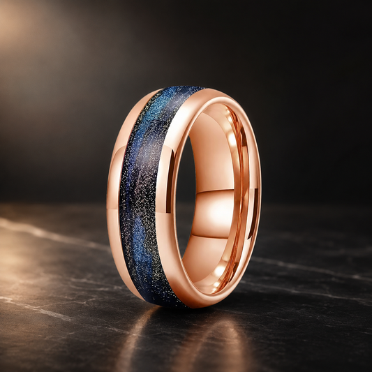 Tungsten Ring with Black Purple and Blue Flow Sand Inlay