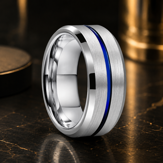 Tungsten Ring with Blue Center Line