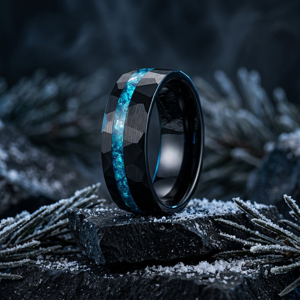 Tungsten Ring with Blue Glass Inlay (8mm)