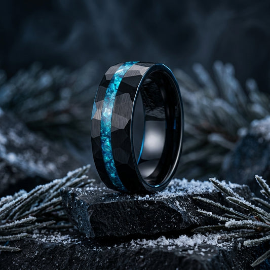 Tungsten Ring with Blue Glass Inlay (8mm)