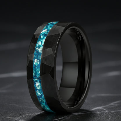 Tungsten Ring with Blue Glass Inlay (8mm)